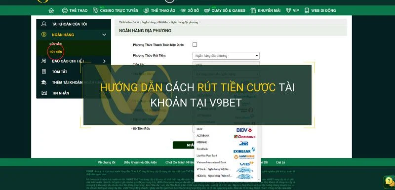 Các bước rút tiền V9bet